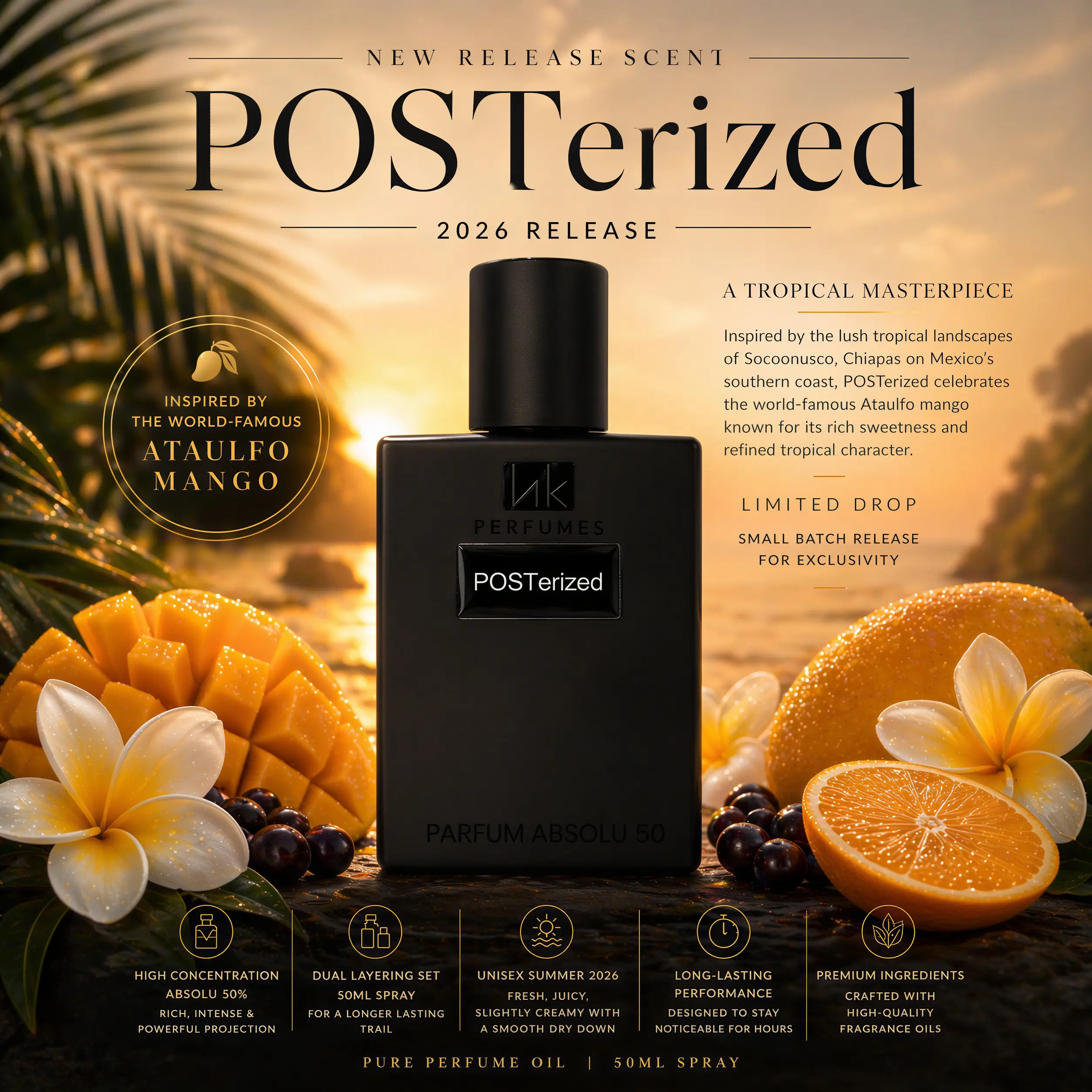 Unisex Perfume with 50% Oil, Long-Lasting Aromatic Citrusy Scent with Mexican Mango, Frangipani & Ylang-Ylang Notes, 50 ml, Concentrated Perfume, Floral Citrus Scent, 50 Ml Bottles
