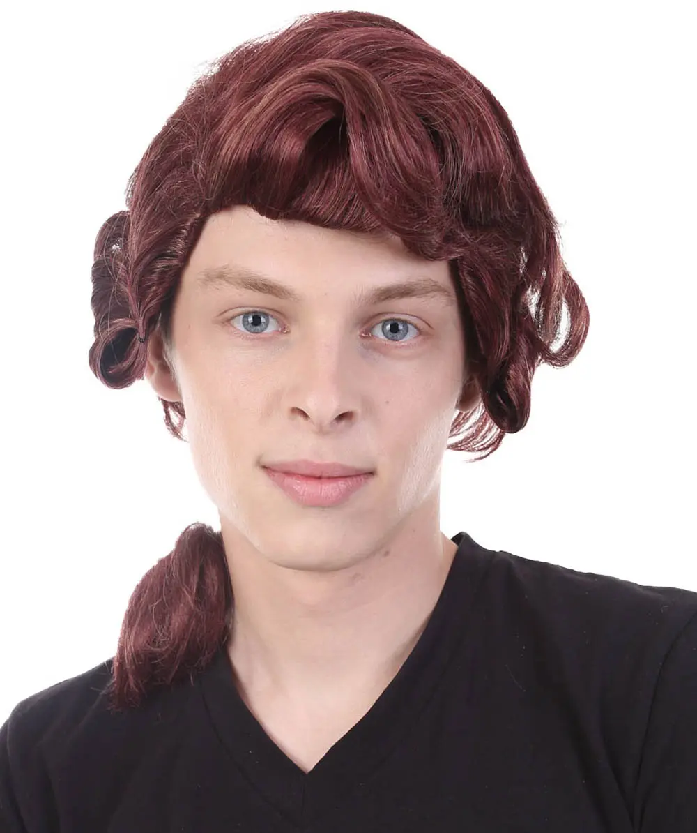 HPO Adult Men Burgundy Colonial TV/Movie Wigs with Breathable Capless Wig Flame-retardant Synthetic Fiber