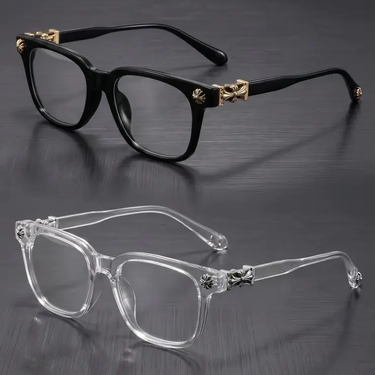 2pas New Retro Square Frame Plain Glasses for Men and Women, Daily Wear Versatile Blue Light Blocking Eyewear Frame, Trendy Square Frames