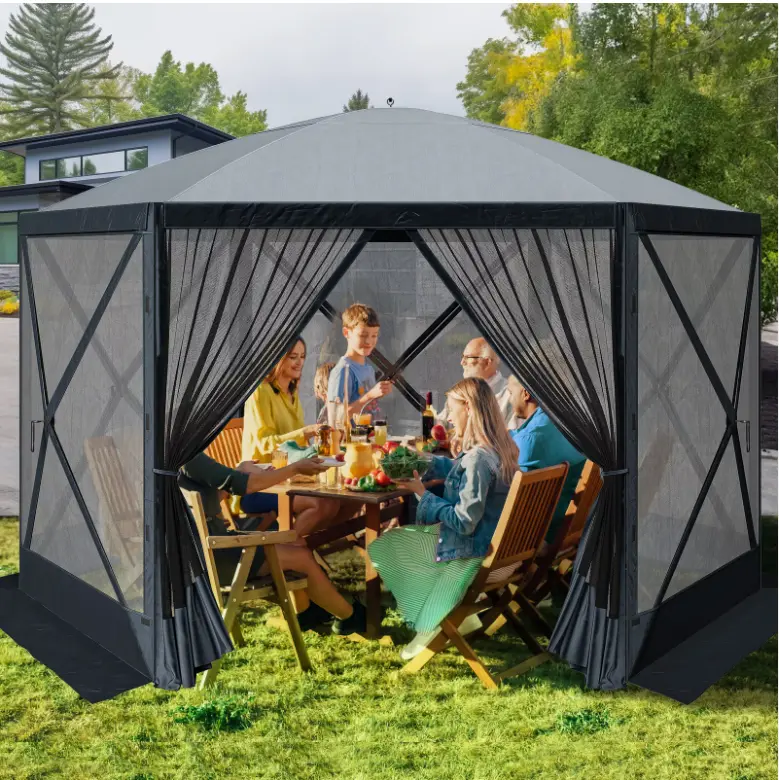 YITAHOME 12x12ft Pop-up Camping Gazebo, Foldable Sunshade Canopy Hut Tent, 6-Sided Outdoor Shelter, Portable Beach Shade for Camping, Foldable Canopy, Outdoor Canopy Shelter