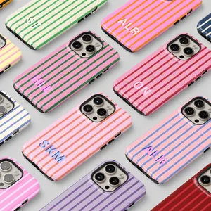 Custom Initials Phone Case Personalized Stripes Aesthetic Shadow Monogram phone 16 15 14 13 Pro Max Pixel 9 8 7 S24 S23 S22