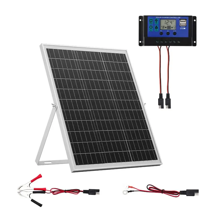 VEVOR 25W 12V Solar Panel Battery Charger, Solar Battery Trickle Charger Maintainer with Intelligent MPPT Controller Adjustable Mount Bracket, IP67 Waterproof for Car Boat RV Motorcycle Trailer
