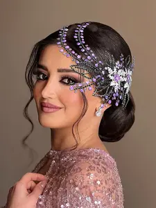 Luxurious Alloy Leaf Rhinestone Wedding Headpiece, Elegant Crown Design, Handmade Royal Ladies Banquet Party Dance Headwear, Elegant Bridal Accessory