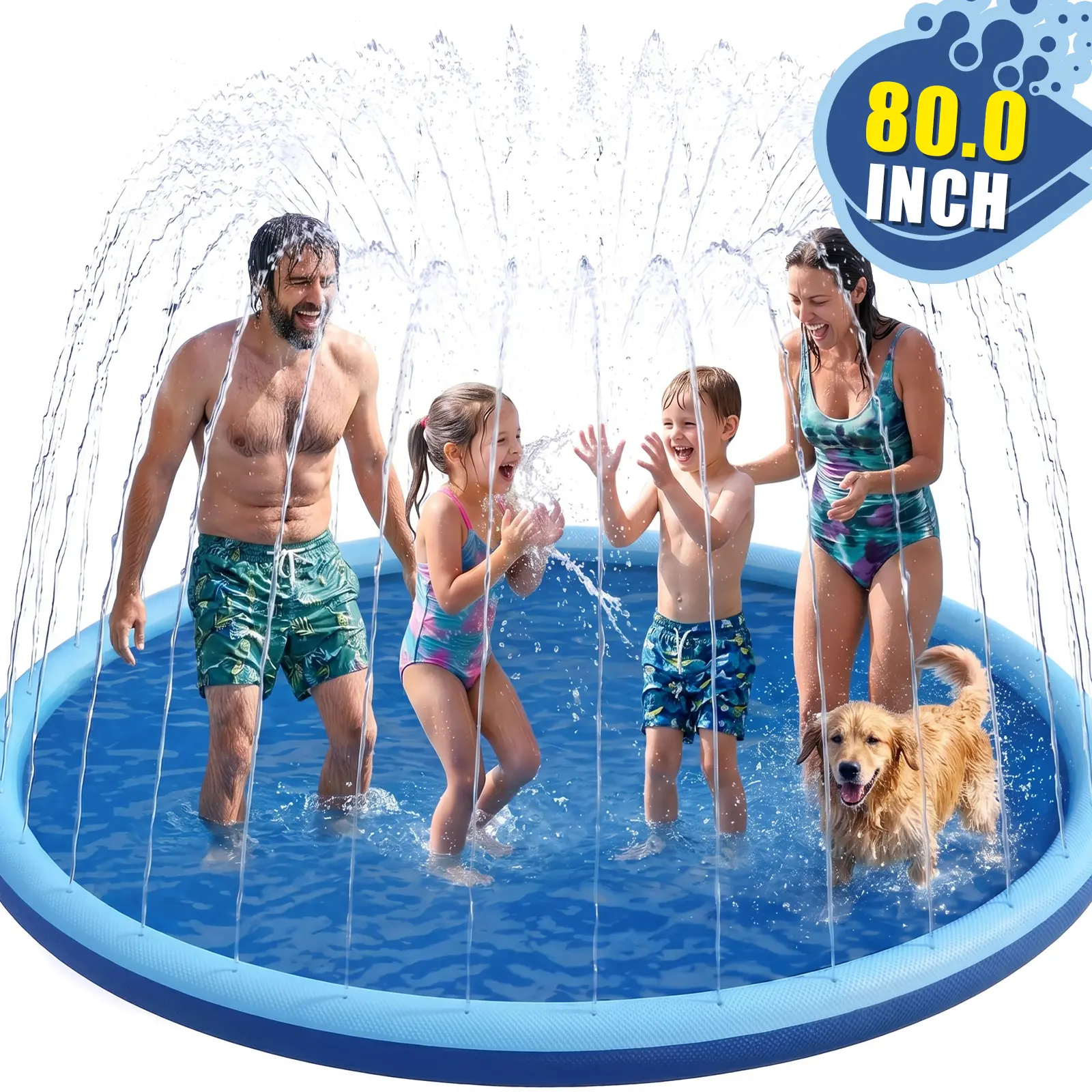 Non Slip Splash Pad for Kids and Dogs, 80" Sprinkler Splash Pad with 5mm Reinforced Edges,0.58mm Thickened Dog Pool,Outdoor Water Toys for Toddlers,Summer Backyard Fountain Play for Girls Boys Pets
