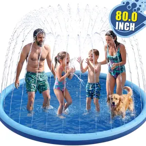 80-inch Diameter Kids Splash Pad - 5mm Thick Non-Slip Sprinkler Pool, Adjustable Spray Outdoor Water Toy for 1–3 Years, Beach Backyard Garden Play Mat for Kids & Pets