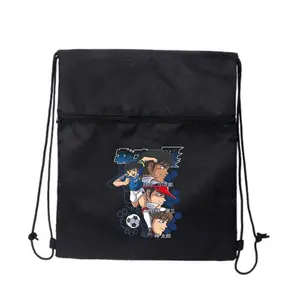 Soccer Anime Characters Sports Drawstring Backpack Breathable Mesh with Zipper Compartment for Running