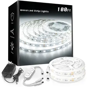 White LED Strip Lights 100ft, Dimmable Bright 24V Led Light Strip 6500K  White 1800 LEDs Lights for Bedroom, Mirror, Kitchen,  Adhesive, 2 roll of 50ft