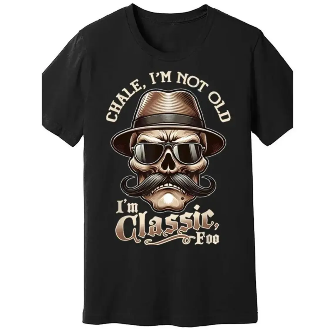 Men's Cotton Graphic Shirt, Lowrider Style Short-Sleeve Top with Funny 'Classic Foo' Skull Print, Unisex Streetwear, Lowrider Style Men's Short-Sleeve T-Shirts, Punk Graphic Men's Short-Sleeve T-Shirts