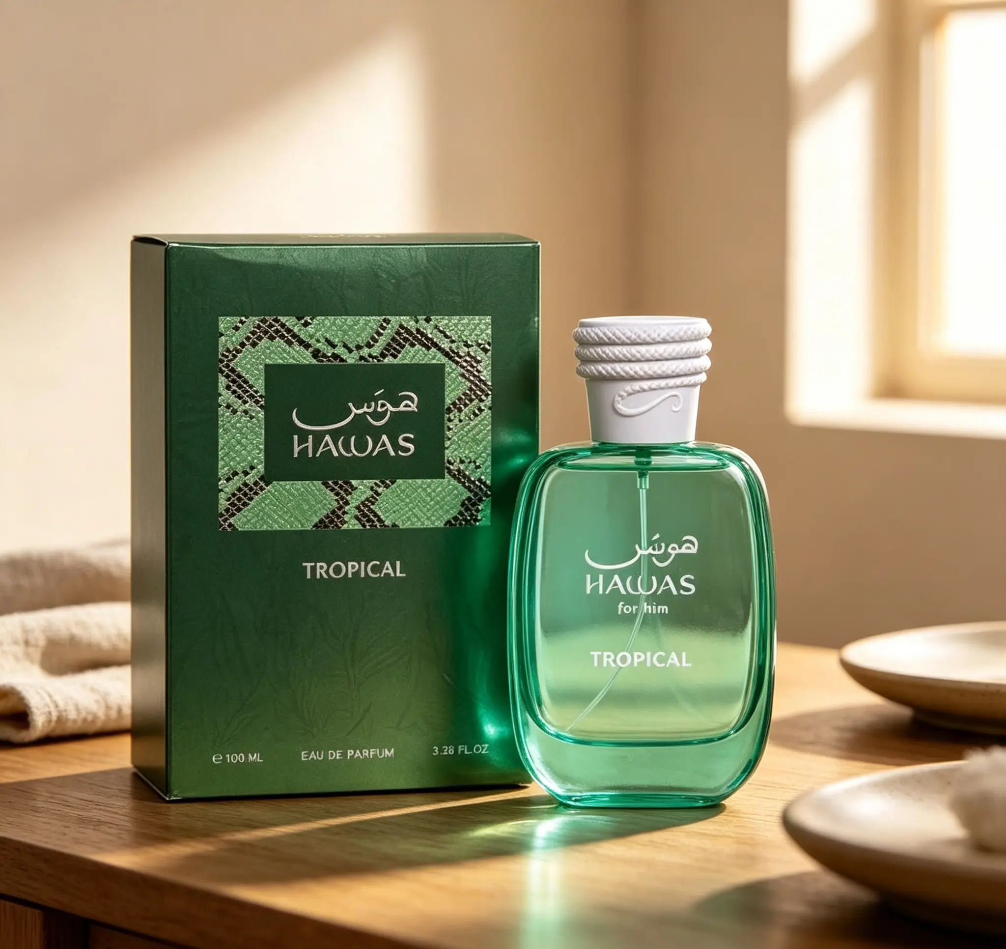 Hawas For Him Tropical EDP Spray 3.38 fl oz 100ml For Men｜Exotic Tropical Arabian Men’s Perfume｜Long‑Lasting Juicy Fruity Aquatic Scent For Summer Vacation Casual & Night Out