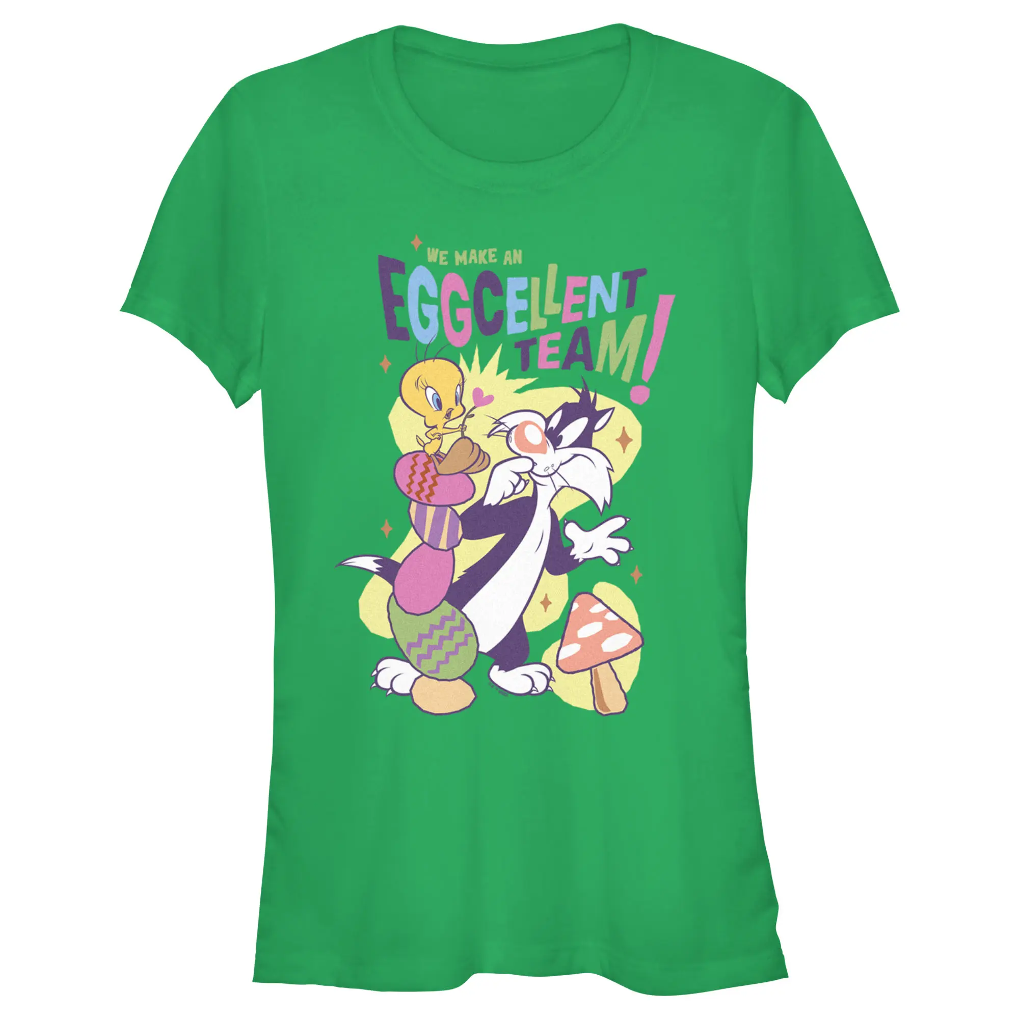 Junior's Women Looney Tunes Easter Tweety and Sylvester We Make an Eggcellent Team T-Shirt