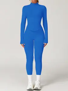 Women's 2-piece set, Gym clothes set, Sportswear for Gym, Seamless Standing Collar Zipper Exercise Suit Windproof Slim Warm Top Long Sleeve + Tight Hip Lifting Exercise Pants Quick Dry Yoga Clothing Fitness Running Stretchy Breathable with Finger Holes