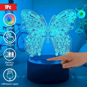 1pc 3D Butterfly Night Light, Multicolor Touch LED USB Table Lamp, Room Decoration Home Decor, Holiday Gift Birthday Present, Butterfly Led Lights