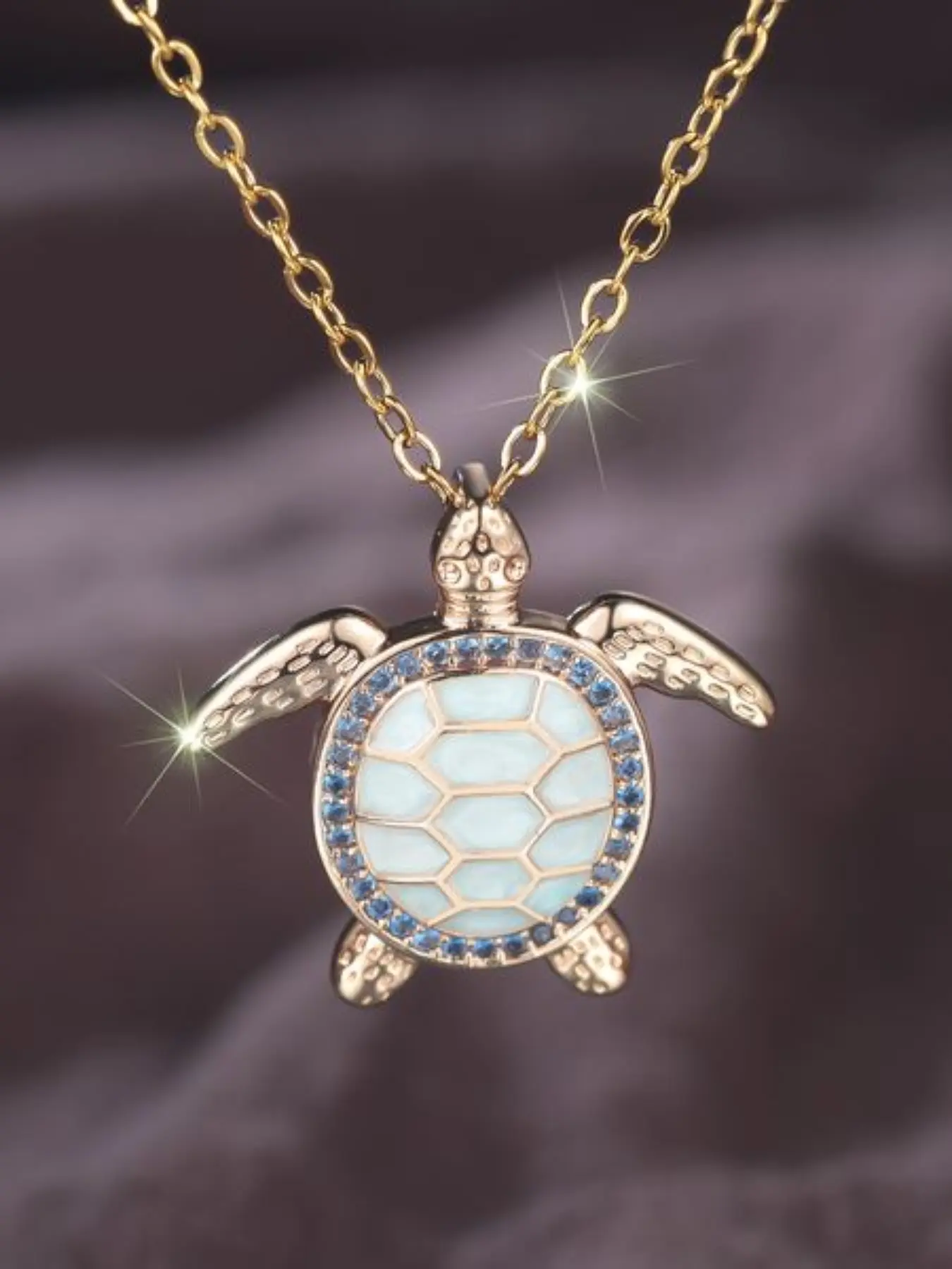 Round Blue Charming Turtle Zircon Accent Necklace, Vacation Versatile Clavicle Copper Chain, Unisex Pendant Jewelry, Casual Fashion Accessory, Exquisite Chain Jewelry