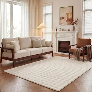 Area Rugs for Living Room, 6x9  Faux  Rug Non Slip Machine Washable Soft Shaggy Indoor Floor Carpet for Bedroom Dorms Playroom, Cream