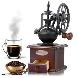 Vintage Manual Coffee Grinder - High Hardness Ceramic Core Coffee Bean Grinder With Solid Wood Base And Drawer Powder Box Classic Coffee Grinder For Home Use
