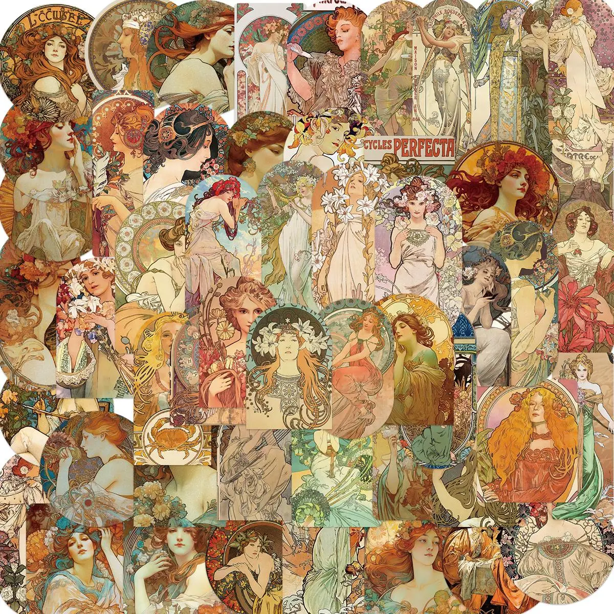 Vintage Art Nouveau Style Sticker, 60pcs/set Retro Classic Middle Ages Song Cartoon Funny Sticker, DIY Decorative Durable Sticker for Laptop, Phone, L