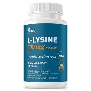 Dr. Tobias L-Lysine 500 mg per Tablet - Essential Amino Acid Support, Vegan & Non-GMO, 100 Tablets, Supports Collagen Synthesis, Flexible Use