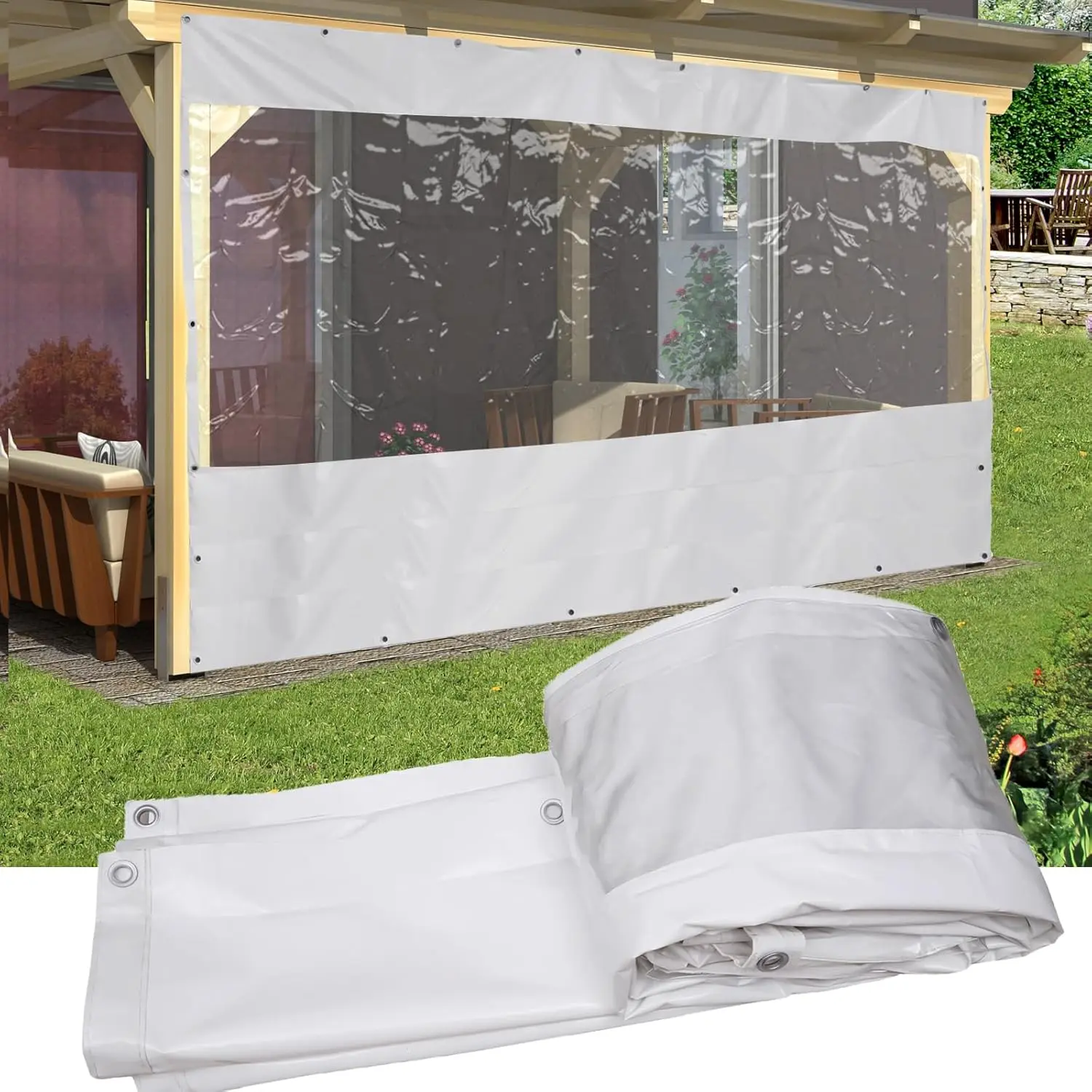 Commercial Waterproof Clear Awning, Premium Waterproof PVC Curtain Porch Curtains for Tents, Awnings, Canopies, Curtain - White (8x13 Feet)