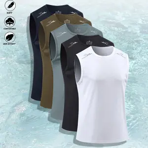 Men’s 5-Pack Sports Tank Tops, Sleeveless Basketball Training Tanks, Breathable Comfortable Athletic Shirts, Plus Size Solid Color Base Layer T-Shirts, Quick-Dry Tops, Crew Neck, Regular Fit, Knit Fabric, With Patchwork Details