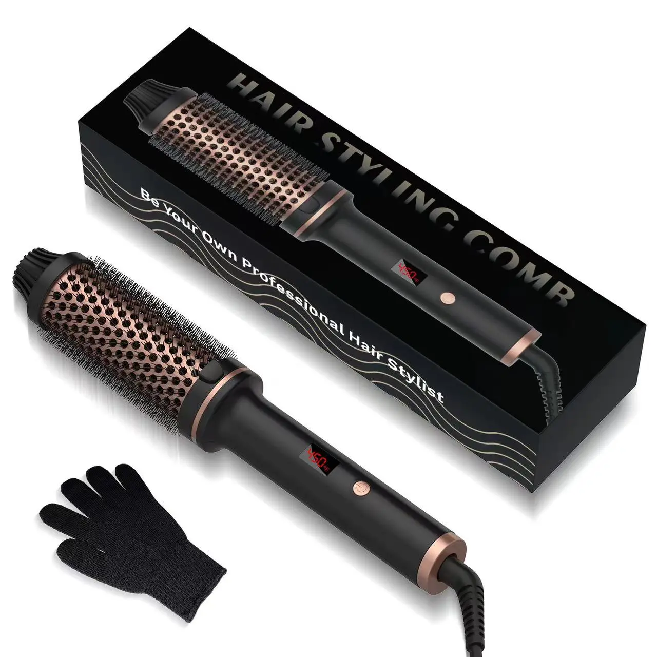 Double PTC Hair Curler Fast Heating 38MM Thermal Brush Ceramic Heated Hair Curling Comb Ionic Hair Straightener Brush For Travel double ptc