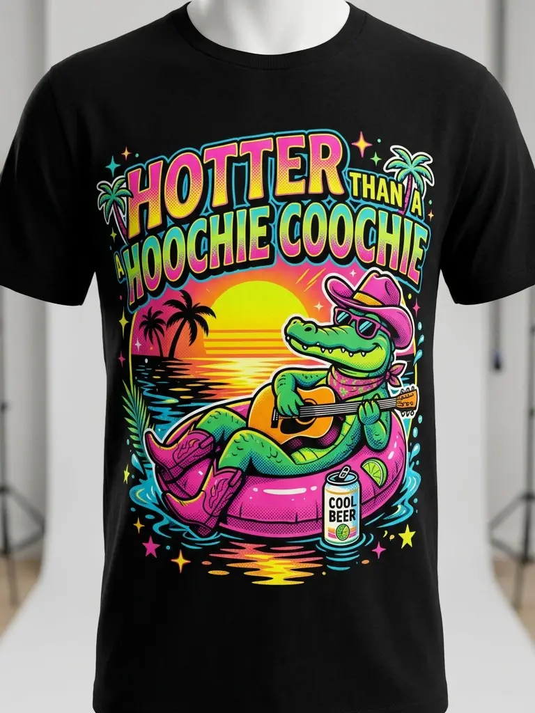 Funny Alligator Graphic T-Shirt, a Smooth Casual Short Sleeve Round Neck Top for Summer Vacation & Beach Trips, Shortsleeve, Tshirt