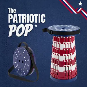 Patriotic Pop USA Flag 3-Column Anti-Wobble Telescoping Folding Chair. Portable 1s Setup Retractable Seat for BBQ Outdoor Travel. 4th of July Father's Day Gift SummerWins DealsForYouDays.Max 450lbs Heavy Duty Stool.
