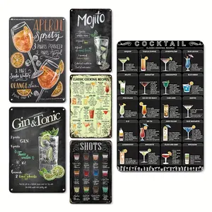 Mancave 6pcs Set of Vintage Metal Tin Signs - Mojito Decorative Signs for Mancave, Garage, Bar, Cafe, Office, Dorm, Kitchen & Living Room 12x8in farmhouse  home  decor beer lover creative small gift Art Signage Iron Wall