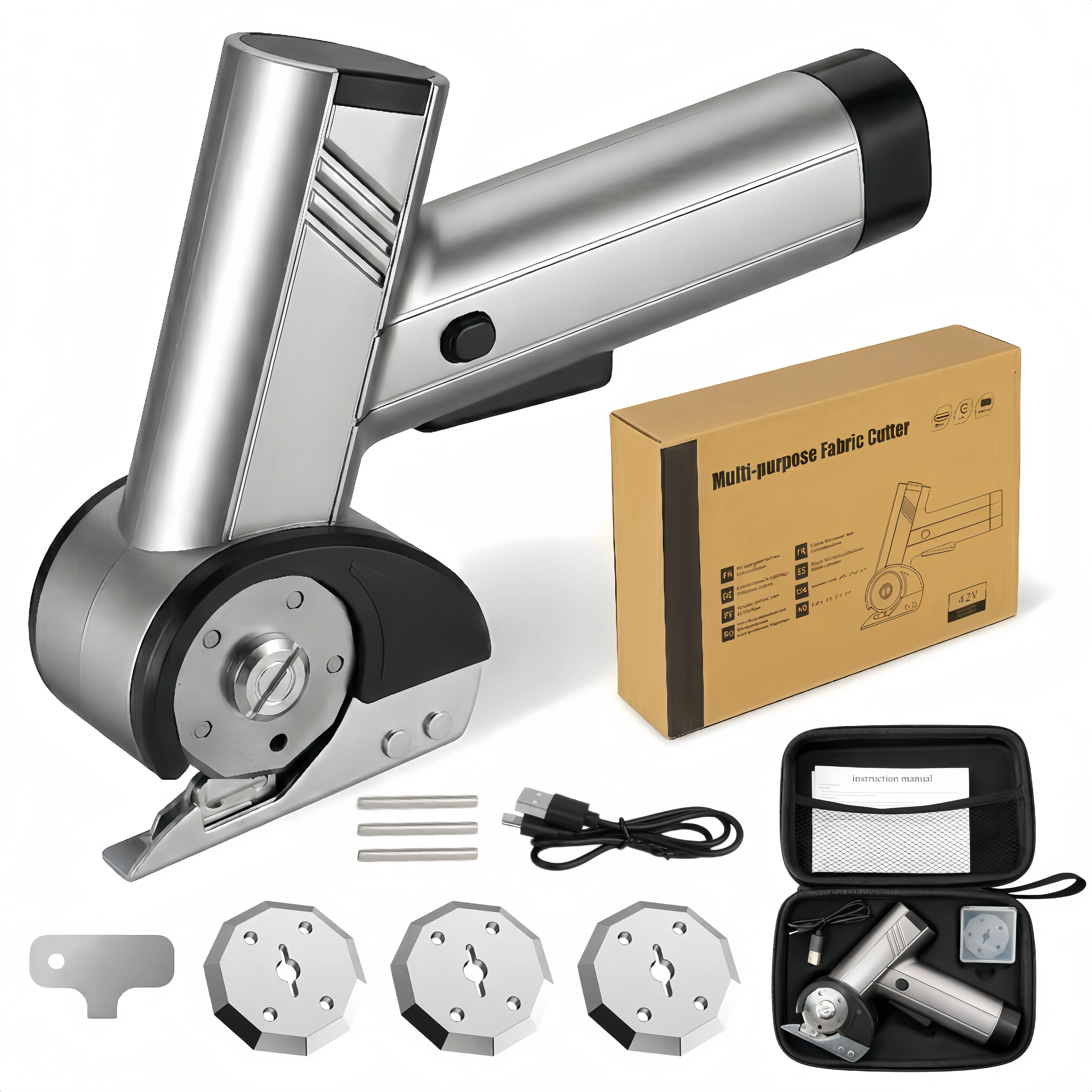 【WeeklyDeals】SEEVOLX Cordless Rotary Electric Scissors with LED Display, Rechargeable Cardboard & Fabric Cutters, 4-Speed Power, 3 Blades, Wireless Design, Hard Case, Sewing Accessories & Supplies for Home Workshop Adults, Father's Day Gift tiktokshopback