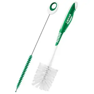 Libman 1025460 2.5 in. Soft Bristle 6 in. Plastic & Rubber Handle Bottle & Straw Brush Set, Green & White - Pack of 6