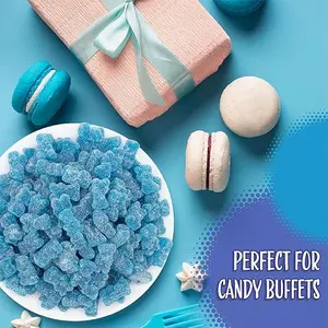 Sour Bears Gummy Candy | 1 Pound Bag | Gelatin Free Chewy Blue Candy | Blue Raspberry Jelly Bears for Baby Showers, Gender Reveal, Party Favors, and Dessert Decorating