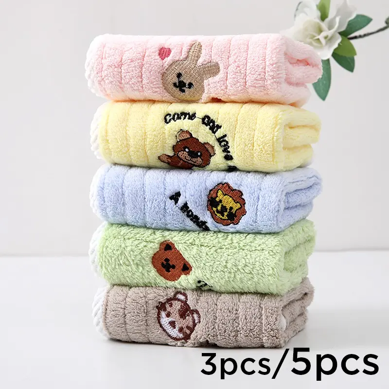 Baby Towel Set, Coral Fleece Baby Square Towels, Saliva Towels, Cute Cartoon Embroidery, Unisex, 25x25cm, Animal Pattern, Toddler Towels