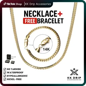 high quality chain american made KK Drip Accessories 6mm Stainless Steel Cuban Chain Necklace & Bracelet Set 14K Anti-Rust Vintage Style Unisex Jewelry Gift for Men Women 16 18 20 24 Inches everyday jewelry gift