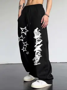 Men's Star Print Letter Embroidery Sweatpants, Regular Fit Casual Comfy Jogger Pants for Daily Wear, Fashion Men's Trousers for All Seasons