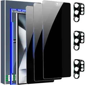 3 Pack Privacy Screen Protector for Samsung Galaxy S24 Ultra with 3 Pack Tempered Glass Camera Lens Protector Phone Case Friendly Accessories Protector de Pantalla for Samsung S24 Ultra