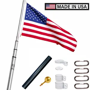 Made in USA-Ezpole "Liberty" Flag Pole Kit-Winds to 130 Mph.-Made in USA-Includes Pole Flag Ground Sleeve Hardware