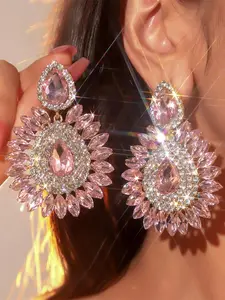 Water Drop Shaped Rhinestone Decor Dangle Earrings, Fashion Flower Design Jewelry for Party, Daily Clothing Decor, Trendy All-match & Exquisite Jewelry for Birthday Gift, Crystal Earrings