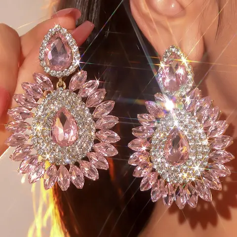 Water Drop Shaped Rhinestone Decor Dangle Earrings, Fashionable Earrings, Fashion Flower Design Jewelry for Party, Daily Clothing Decor, Trendy All-match & Exquisite Jewelry for Birthday Gift, Crystal Earrings