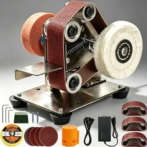 Mini Desktop Belt Sander 3 in 1, Benchtop Sanding Machine with Variable Speed, 2" Sanding Belt, Polishing Wheel & Grinding Wheel, DIY Woodworking Tool for Metal Polishing & Sharpening