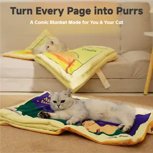 Cat Nest Cartoon Comic Bed -Style Flip Book Nest, Soft Surface for Kneading, Blanket or Mat, Foldable & Space-Saving Cozy Cat Nest, Indoor Pet Mat