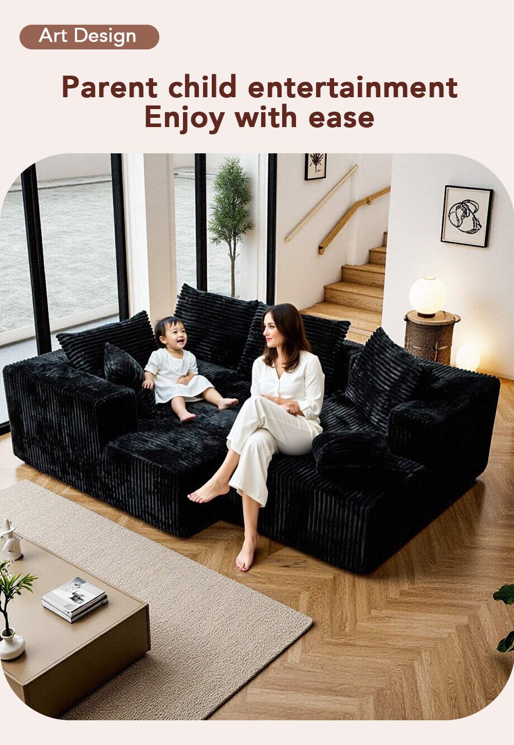 [Delivery of 3 items] [4 free throw pillows] 132-inch U-shaped modular modular sofa bed, textured cotton fabric material, suitable for living room, featuring a soft velvet fabric and deep seat design of convertible textured modular sofa bed