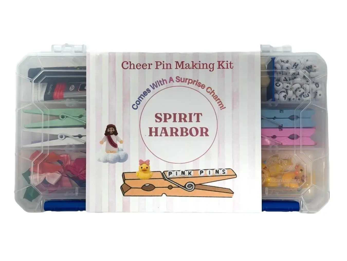 Spirit Harbor DIY Cheer Pin Craft Kit - Keychain Crafting Set with 12 Unique Pins, 150+ Plastic Beads, 1 Surprise Gem,  Charm Accessories