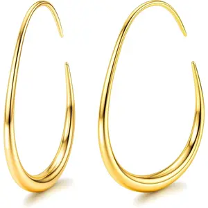 CASSIECA Hoop Earrings for Women 18K Gold-plated/White Gold/Rose Gold Hoops Stainless Steel Large Oval Pull Through Hoop Earrings Drop Earrings