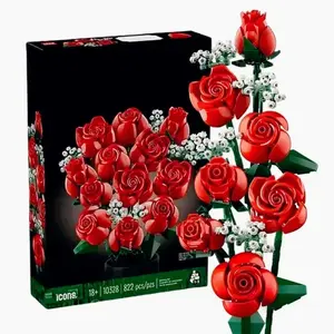 Compatible with Lego Bouquet Building Blocks New Assembled Ornaments Preserved Fresh Flower Valentine's Day Toys  Roses10328
