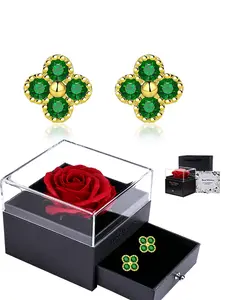 Emerald Clover Earrings, 925 Silver Needle Studs Jewelry, Perfect for Daily Wear, Parties, Weddings & Gifts