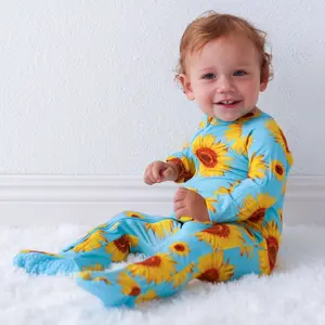 Bestaroo Sunflower Skye Baby Footie Pajamas – Ultra Soft Bamboo Zip Sleeper with Dual Zipper, Fold-Over Mittens, Snug Safe Fit, Cozy Year-Round Wear (NB–3M)