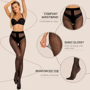 Shinyyep 20 Denier Fashion Polka Dot Patterned Tights Oil Shiny Ultra Sheer Gloss Pantyhose for Women