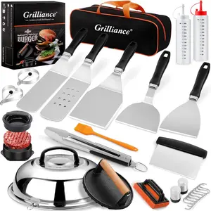 27pcs Griddle Accessories Kit for Blackstone, Professional Hibachi Flat Top Grill Tools, Enlarged Spatula Gift Set with Basting Cover,Burger Press Patty Maker for Outdoor BBQ Teppanyaki : Patio, Lawn & Garden