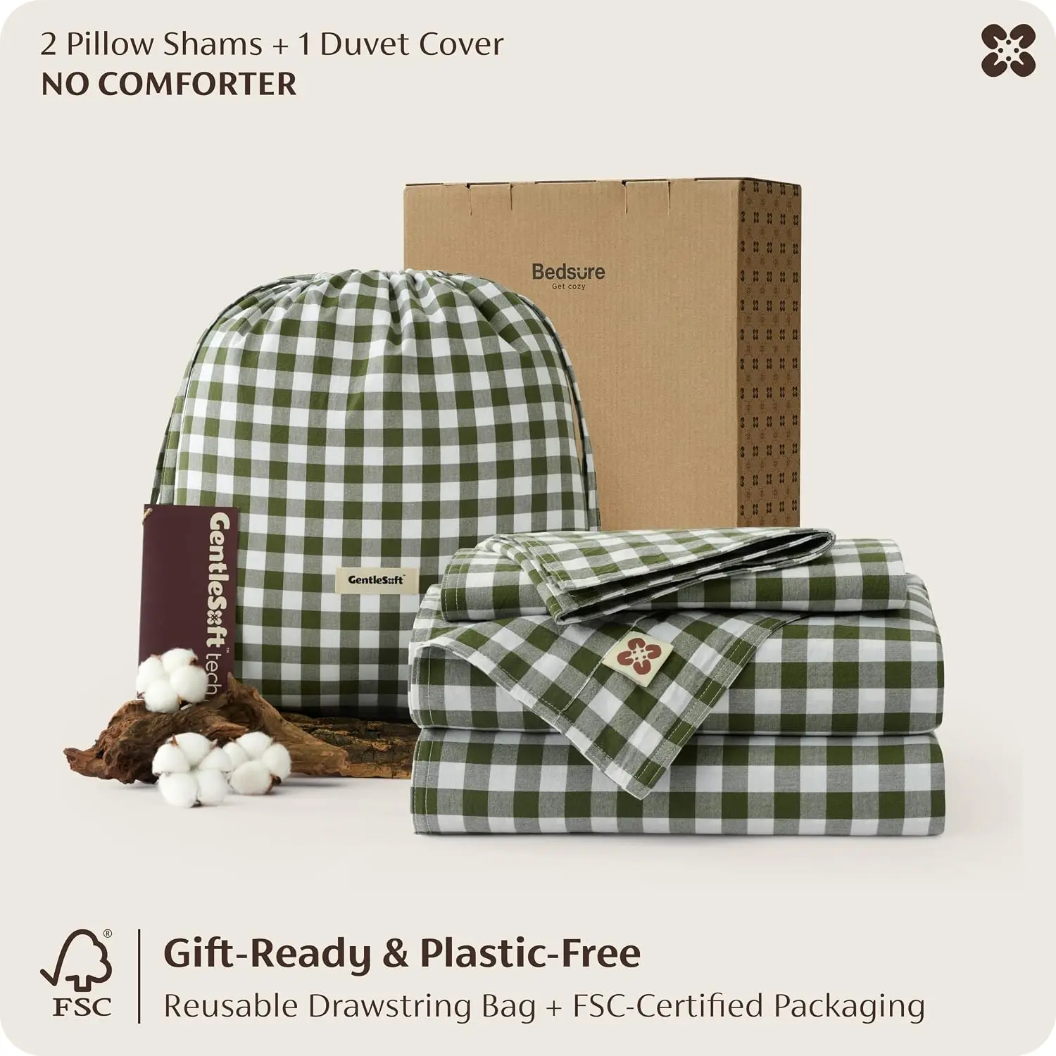 Bedsure Gingham Duvet Cover Queen & King, 100% Washed Cotton Checkered Bedding Set, Linen-Feel Percale Weave, Reversible Yarn-Dyed Plaid Comforter Cover with Zipper & 8 Corner Ties, 3 Piece Set (No Comforter)