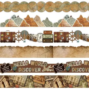 118 ft World Map Scalloped Trim Borders for Bulletin Board Decoration, Bulletin Board Borders for Classroom School Office Whiteboard Wall Poster Chalkboard Decor