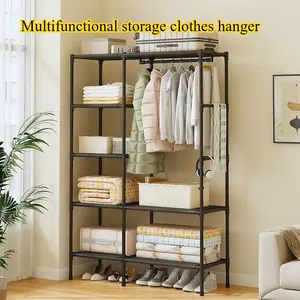 Simple Multifunctional Non-Woven Fabric Closet Wardrobe, Large Capacity Storage Cabinet with Hanging Rod, Multi-Layer Storage Organizer, Sturdy Thickened Steel Tube Floor Cabinet for Bedroom & Living Room